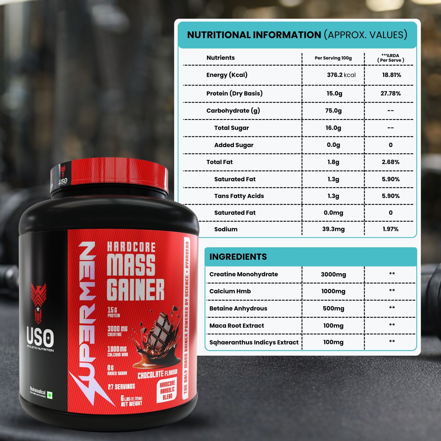 Supermen Mass Gainer Protein Powder - Chocolate | Dietary Supplement