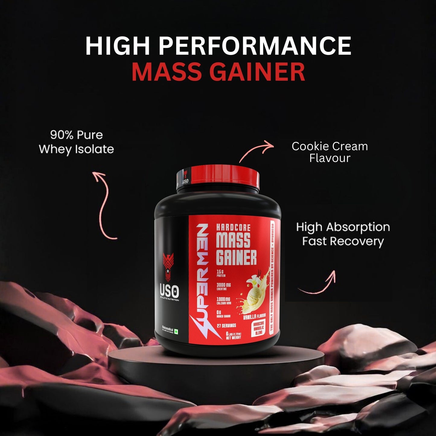 Supermen Mass Gainer Protein Powder - Vanilla | Dietary Supplement