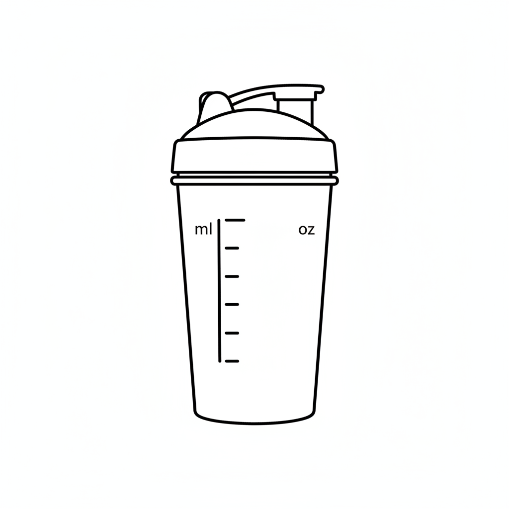 Shaker Leak-proof lids with secure snap-on or flip-top caps, often featuring measurement markings (ml/oz)-as-an-outlined-icon-without-any-bg